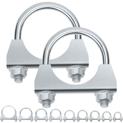 Swpeet Collier de serrage en U galvanisé pour pot d'échappement, 1-3/4,45 mm, pince de serrage universelle Heavy Duty en U, idéal pour la connexion de tuyaux d'échappement