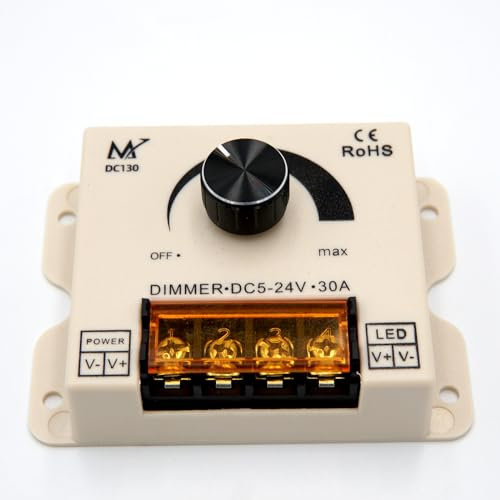 LED Switch Dimmer,COB LED Strip Controller,5V-24V 30A Breathing/Burst Flash Dimming Controller with Knob ON/Off For Single Color COB LED Strip light, PWM Manual Operation Dimmer Switch
