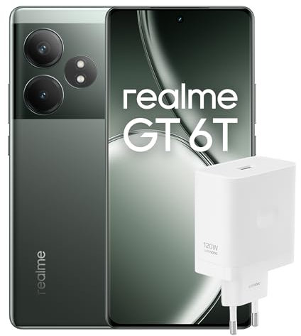 realme Smartphone GT 6T 256GB 8GB Razor Green EU + SUPERVOOC 120W Power Adapter White