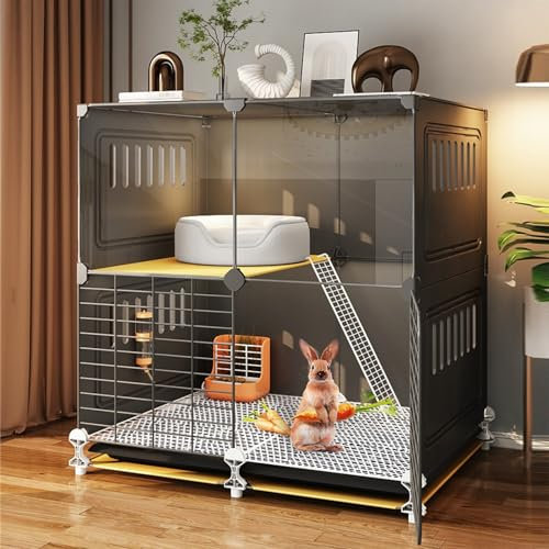 Cage D'Intérieur pour Lapins à 2 Couches avec 2 Plateaux Coulissants Profonds et Protection Contre L'Urine, Cage pour Cochons D'Inde, Maison pour Petits Animaux pour Lapin, Furet, Chinchilla