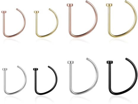 Psyqtsuary 8Pcs D Shaped Fake Nose Ring Hoops Set Nose Rings Piercing Jewelry Screw Hoops D Shaped Nose Ring Fake Nose Piercing Ring Nose Hoop D Shaped for Women Men Faux Nose Rings