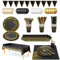 Black and Gold Party Cutlery, Party Cutlery set Includes Paper Plates, Napkins Cups Straws and Cutlery for Engagement Anniversaries Graduation Ceremonies NewYear's Eve Parties Birthday Parties (black)