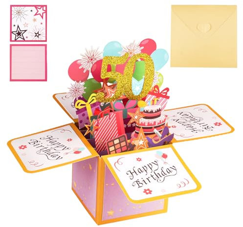 WINKIO 3D Geburtstagskarte 50 frau, Grußkarten für 50. Geburtstag Frau, Pop Up Karte zum 50. Geburtstag Frau mit Umschlag, Kreative Romantik Birthday Card für Frauen Familie Freunden