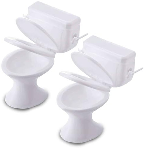Miniatur Puppenhaus Toiletten, 2 PCS Puppenhaus Badezimmer Zubehör, Mini Puppenhaus Toilettenmodell, Miniatur Puppenhaus Zubehör, Wichtel Zubehör Set, Geburtstagsgeschenke für Kinder (A)