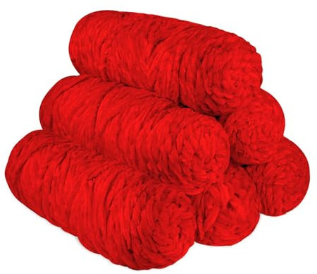 YINVA Chenille Wolle zum Häkeln 600g(6pcs×100g) Chenille Wolle Flauschige Wolle Velvet Weiche Plüschwolle Häkelwolle für Anfänger Dicke Wolle Zum Stricken-Rot