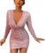 Élégante robe plissée à paillettes avec col en V pour soirée et soirée (S pour rose)