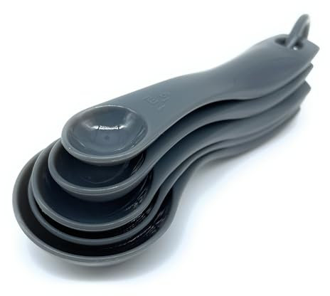Premium Coloured Plastic Measuring Spoon Set - 5-Piece Baking Essentials, Including Tablespoon, Teaspoon, and Medicine Spoon for Precise Measurements in Baking Accessories & More (Grey)