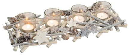 Adventskranz Schwemmholz - Kerzenhalter Advent inkl. Sterne & Zapfen, Adventsgesteck länglich wiederverwendbar