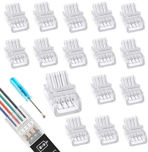 Techchii 16 Stück LED Strip Verbinder 4 Polig 8mm LED Streifen Verbinder 4Pin LED Strip Connector Lötfrei Streifenverbinder Zubehör für SMD 5050/3528 LED Streifen