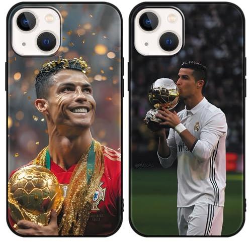 TBNMBGY 2 Stück Handyhülle für iPhone 13 iPhone 14 Hülle 6.1, Fußball Legend Player Cool Mode Sport 7 Muster Case Weich Silikon Stoßfest Cover Schutzhülle für Fans, Trophäe