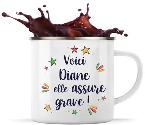 Planetee Tasse métallique Diane elle assure grave ! | Mug Mazagran Cadeau Fête des Mères Anniversaire Soeur Noël Tata Marraine Timbale Camping