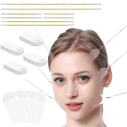 GGUFAY 1 Set Face Lift Tape, 20 Stück + 4 Lifting Cords, Instant Face und Neck Lift Tape, Anti-Falten-Patches für schlaffe Haut