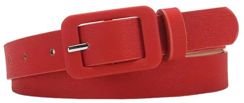 Porbbow Damen Kunstleder Gürtel für Jeans & Hosen - Metall Pin Schnalle, Frauen Mode Retro Vintage Taillengürtel für Outfits, Rot