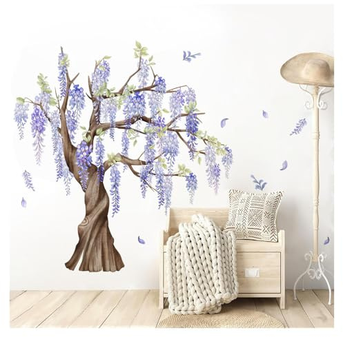 Codulu Glycine Violette Fleurs Arbre Arbre Stickers Muraux-A | Décorations Murales,Déco murale aquarelle,pour filles et adultes,chambre,salon,fond canapé/TV,maison/bureau