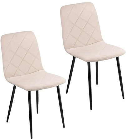 Baroni Home Set mit 2 modernen Stühlen mit Samtbezug und schwarzen Eisenbeinen, Sessel für Wohnzimmer, Schlafzimmer, Esszimmer, 52x44x85 cm, Beige