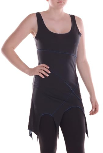 Vishes Alternative Bekleidung - Damen Mini-Kleid Baumwolle Patchwork Design Zipfelsaum schwarz 48