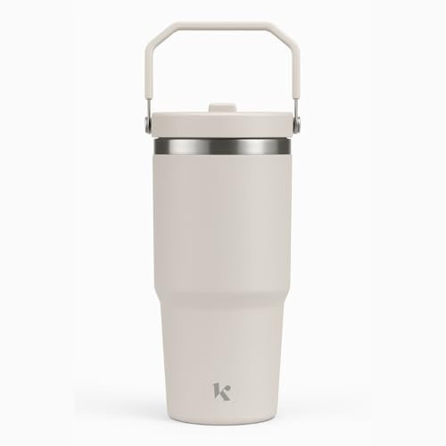 Kichna Grey Tumbler with Straw & Lid | Stainless Steel Double Wall Insulated Travel Mug with Carry Handle | Leak Proof Design Keeps Drink Hot or Cold | Perfect for Coffee, Water, Smoothies