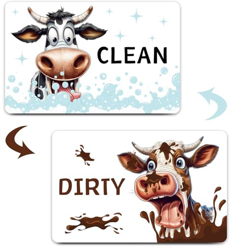 HSSPIRITZ Funny Cow Cute Cartoon Clean Dirty Dishwasher Magnet,Washing Machine Magnet Flip,Cow Kitchen Refrigerator Clean Dirty Sign,Double Sided Strong Non Scratch