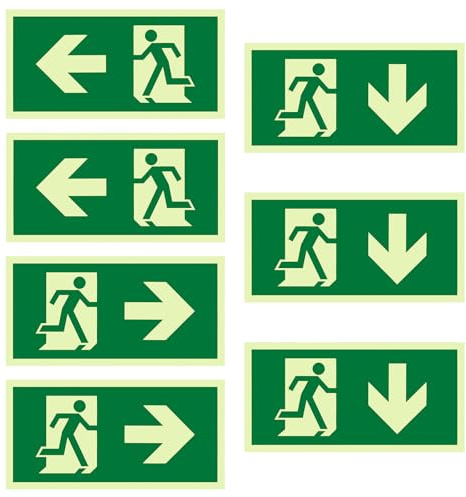 Feirdhoo 7 cartelli di emergenza retroilluminanti, autoadesivi, per via di fuga, in PVC, per uscita di emergenza, 300 x 150 mm, con freccia di salvataggio