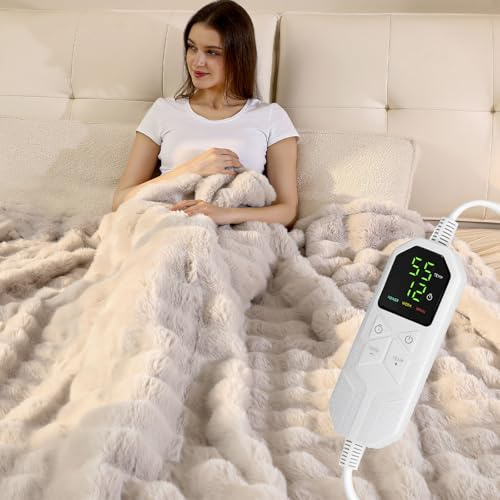 TEOV Heizdecke 180 x 130 cm mit Abschaltautomatik， 6 Zeiteinstellungen (1–12 Std.) und 8 Temperatureinstellungen (35–55 °C), Maschinenwaschbare, Weiche Elektrische Heizdecke für Home
