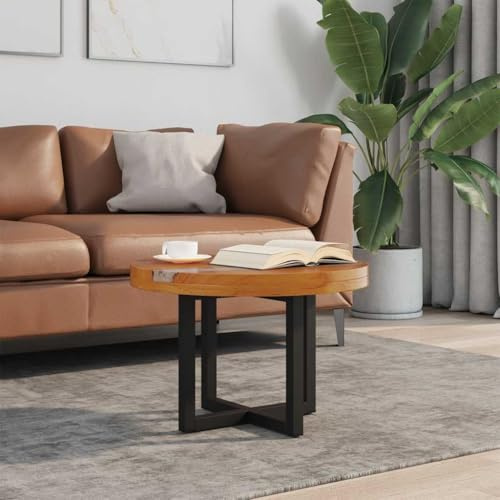 Owoxanthellate Owox Couchtisch rund 60 cm, Teak-Harz 4 cm, Mangoholz Gestell schwarz, Beistelltisch Massivholz-Design