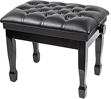 Aioneer Klavierhocker Aus Kunstleder, Höhenverstellbare Klavierbank Mit Staufach, Gepolstertes Echtlederkissen, Belastbarkeit Bis 180 Kg, 58 X 41 X 48–58 cm, Schwarz