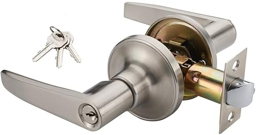Cumnvulnt Door Lock with Keys, Stainless Steel Bedroom Door Lock with Adjustable Latch, Privacy Lever Knob Handle Locks for Bedroom Interior Closet Security Office