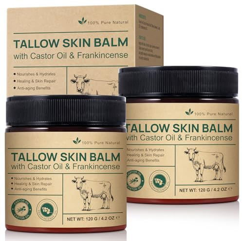 Tallow Skin Balm mit Rizinusöl & Weihrauch - Feuchtigkeitsbalsam für Gesicht & Körper, Unterstützt die Hautfeuchtigkeitsbarriere