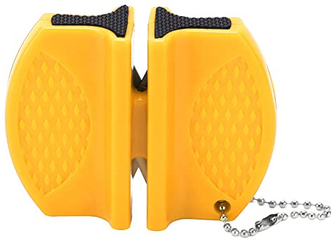 Kuuleyn Mini affûteur de couteaux portable, multifonctionnel, double face, affûteur de couteaux de poche pour une utilisation en extérieur (Yellow)
