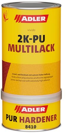 ADLER 2K-PU-Multilack M ca. RAL9005 Tiefschwarz 875g | Hervorragende Haftung auf Holz, Metall, Hart-PVC, glänzende Oberfläche mit hoher Wasser- und Chemikalienbeständigkeit