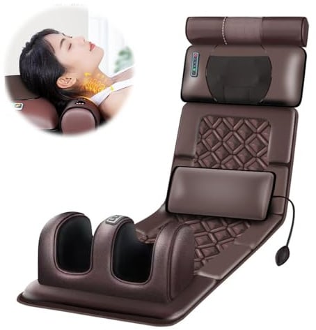 Eznaobo Shiatsu - Esterilla De Masaje Eléctrica Con Función Calor, 3 Niveles Intensidad, 5 Modos, 10 Patrones Vibración, Estiramiento Presión Aire, Pies, Cuello Y Espalda