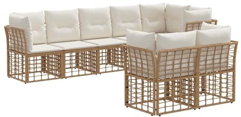 vidaXL Outdoor-Sofagarnitur Natur Polyester, Bequeme Garten-Sofa-Ecke, wetterfest, modulare Bauweise, höhenverstellbare Füße, vielseitige Möbel für die Terrasse
