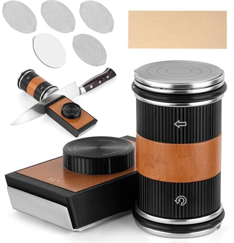 Affilacoltelli a Rullo, Pietra Affilacoltelli Professionale da Cucina, Rolling Knife Sharpener con 5 Pezzi Dischi di Ricambio per Affilacoltelli, Offre due Angoli di Affilatura di 15° e 20° （Nero）