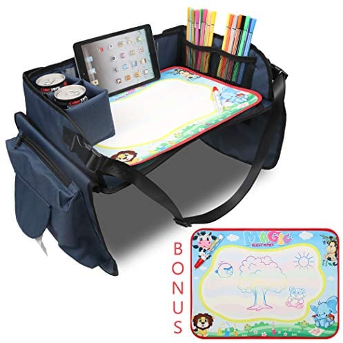 Fondear,Bandeja de juguete para niños para viaje con asiento de coche para niños, bandeja de juego, viaje por carretera con alfombrilla de caniche, plegable y portátil