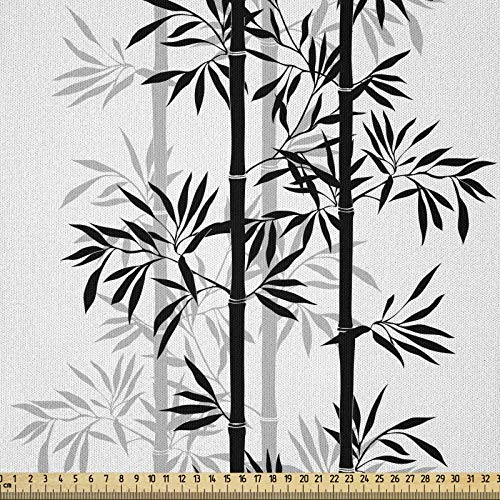 ABAKUHAUS Bambus Stoff als Meterware, Bambus-Baum-Blätter, Microfaser Multi Zweck Dekostoff für Kunsthandwerke, 3M (230x300cm), Weiß Grau Schwarz