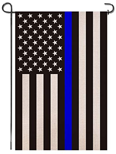 Shmbada USA Dünne Blaue Leine Gartenflagge – schwarz-weiß und blau gestreift, amerikanische Polizeiflagge Honoring Law Enforcement Officers – Premium doppelseitig, kleine Dekoration, 30.5 x 45.7 cm