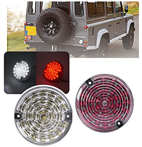 NSLUMO 2 Stueck LED Rückseite Nebelscheinwerfer Rückfahrleuchte Rot Für 01-16 L`and R`over Defender (95mm Klar + Rot)