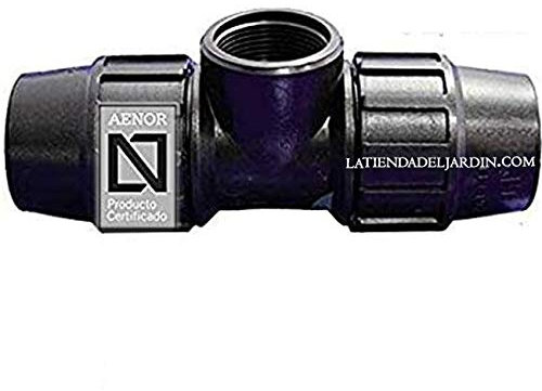 Suinga Te rosca hembra PE 40mm | Certificado AENOR | Fontanería, riego y obras | Accesorio para tuberia de polietileno, negro