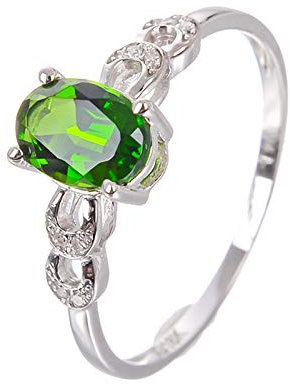 Bishilin Damen Ring Gold 750 Diamond U Form mit Oval Diopsid Eheringe Weißgold Verlobungsring 49 (15.6)