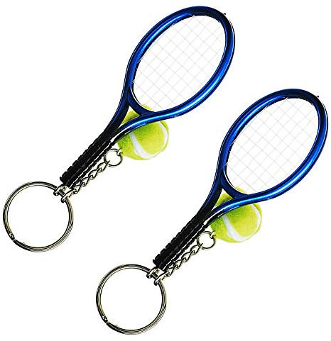 PULABO Porte-Clés De Raquette De Tennis Mini Porte-Clés Métallique en Plastique Chaîne De Clé De Raquette De Tennis 2 Pièces Set Service Durable Bleu Haute qualité