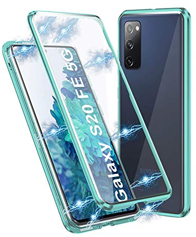 Schutzhülle für Samsung Galaxy S20 FE 5G, magnetische Adsorption, stoßfest, doppelseitig transparent, Hartglas, Schutzhülle, Aluminium, Metallrahmen, 360-Grad-Schutz, Grün