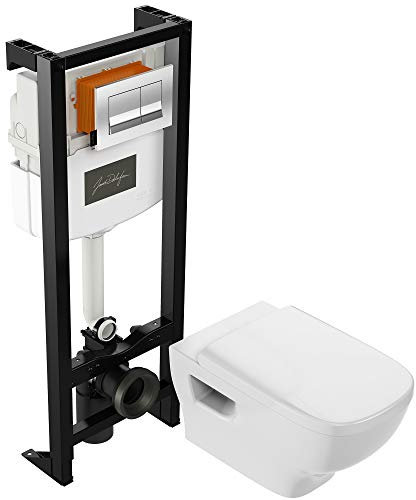 Jacob Delafon - Pack WC Suspendu Sans Bride Struktura - Bâti-Support Autoportant - Double Chasse 3/6L - Plaque de Commande - Abattant - Installation Facile - 34,0x115,0x54,0 cm - Blanc - E29394-00