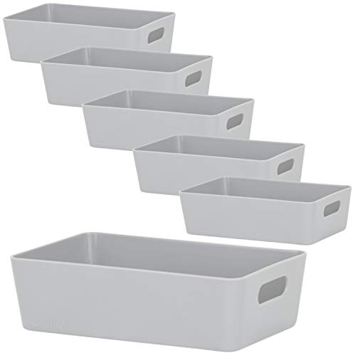 6x Ordnungsboxen - 6 cm hoch - GRAU - 20x12,5x6cm - 1,2 Liter - Ordnungskorb - Schubladenorganizer Schublade - Organizerbox - Ordnungssystem Kunststoff Aufbewahrung Bad Korb Schrank Schreibtisch Kiste