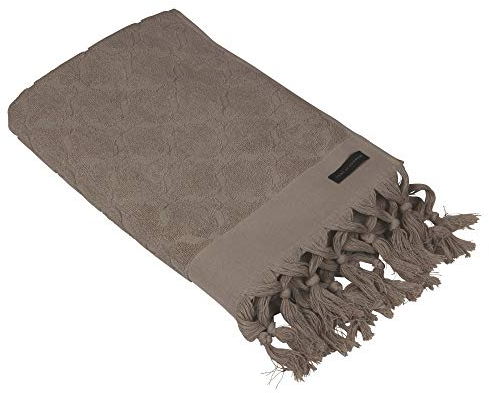 Skandinavisch Französisch Design Frotte Handtuch mit Quasten 'Miah' 50 x 70 cm Nougat 100% Baumwolle Vintage Boho