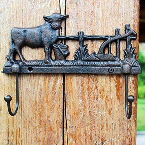 WLLLO Pays européen et américain rétro artisanat en fonte en fer forgé crochet porte-manteau mural vache décoration double crochet