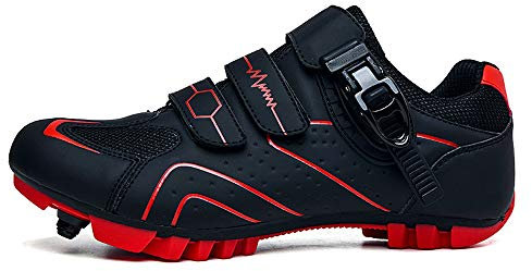 XQXT Moutntain Fahrradschuhe Herren Damen MTB Schuhe SPD Mountainbike Schuhe mit Schnalle Mountainbike Schuhe (44,Schwarz Rot)