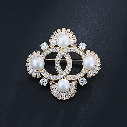 hcma Bijoux en Perles S925 Broches en Argent pour Femmes à la Mode Anniversaire Fine Diamond Bijoux de Mode De Noël De Luxe Fleur Broche Broches