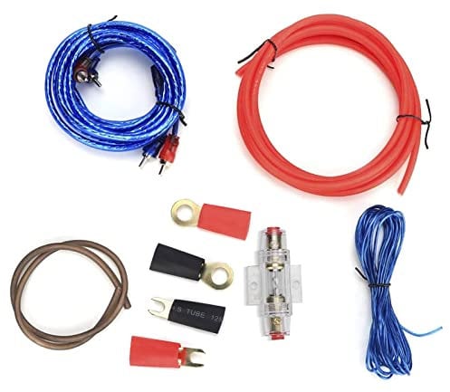 Power Amplifier Wire Kit, Zinc Alloy Car 10GA Power Amp Subwoofer Audio Speakers Cable Set Replacement Wire Kit with 60A Fuse