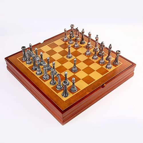 Schach Themenschach Hohe Qualität Neue Ankunft Zinn Zink Legierung Metallschach Set Rom Stil Schachfiguren Schach Set Luxus Chess (Color : 1 Set with Box)