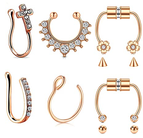 JFORYOU Fake Nose Septum Rings Non-Pierced Horseshoe Fake Nose Ring Clip On Nose Hoop Rings Jewelry for Women Men